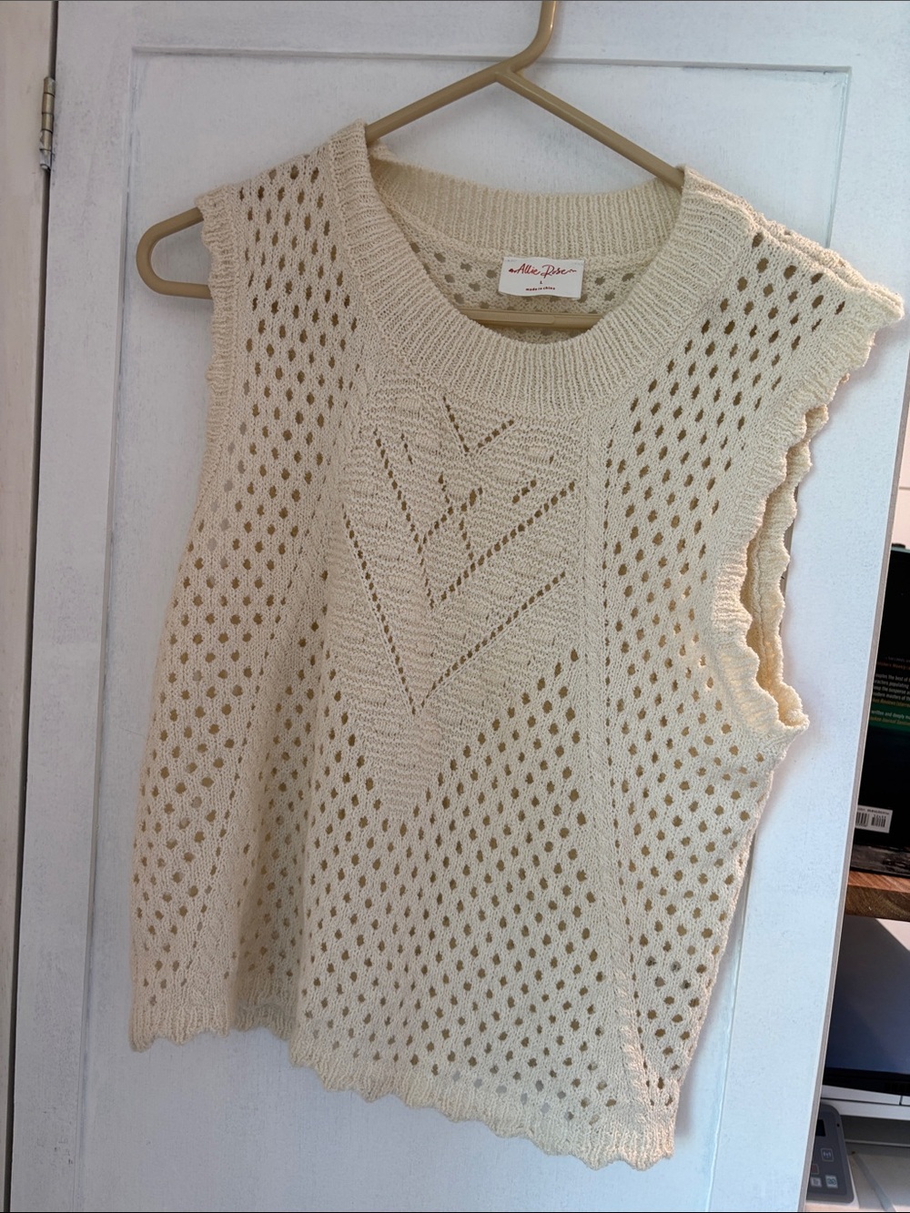 Altar'd State Cream Knit Eyelet Sleeveless Sweater Vest